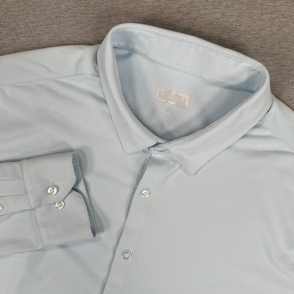 Barbell Apparel Shirt Mens XL Light Blue Performance Long Sleeve 4-Way Stretch